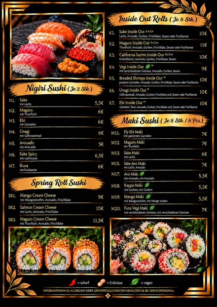 LY LY Speisekarte, Seite 3: Nigiri, Maki & Inside-Out